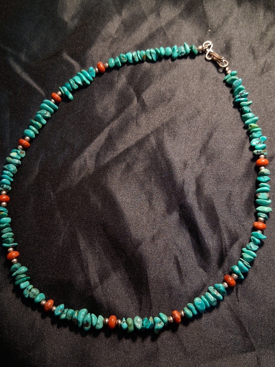 Jewelry - Turquoise Chip Necklace with Coral Accent Beads - Women's Jewelry
